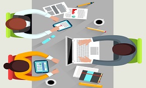 Creative desk top view vector Creative desk top view vector